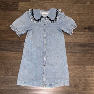 & Other Stories Frilled Mini Denim Dress, size 2